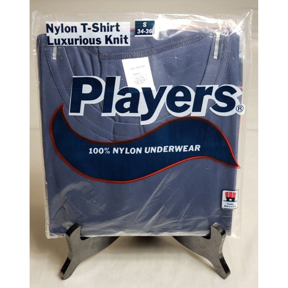 Men's Vintage Rare Deadstock 1980s Player's Blue 100% Nylon T-shirt SZ Small New